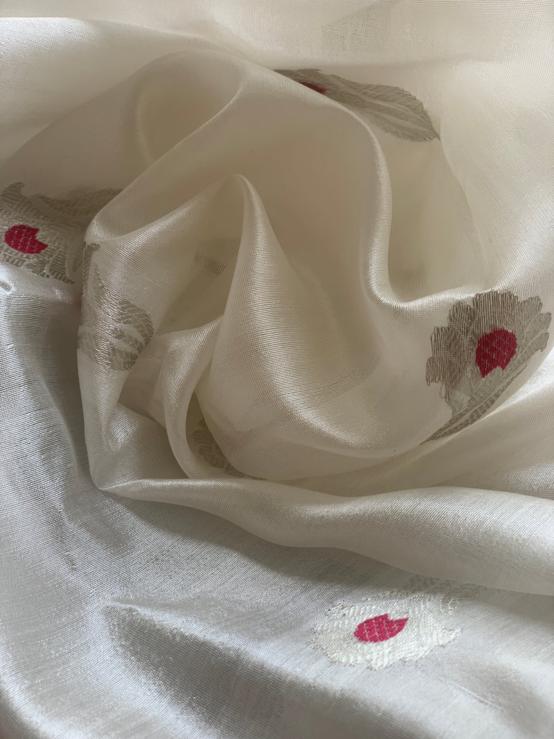 Noorie - Pure Silk Chanderi Dress Material - White