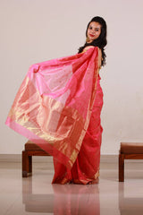 Pink Sparkle Chanderi Saree ChanderiKiChowdhrain Saree 7100.00 Chowdhrain