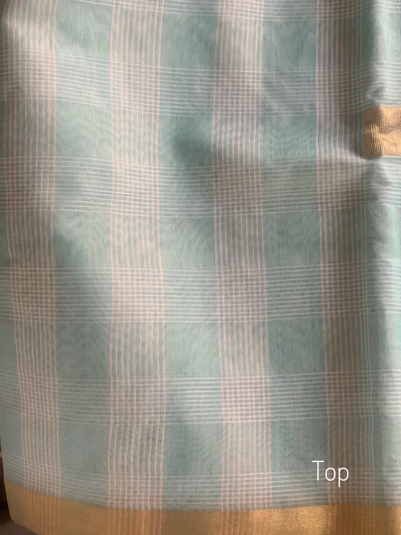 Plaid in Sky Blue - Handloom Chanderi Dress Material