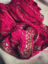 Gota Striped Pink pure silk georgette leheriya saree
