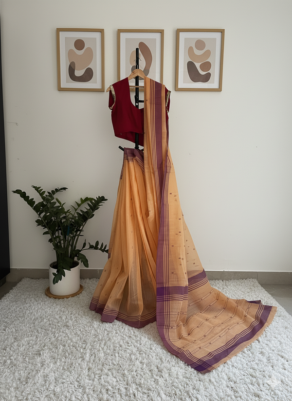 Peach Dadiya cotton chanderi saree