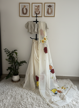 white hummingbird  Handpainted Chanderi Saree