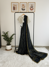 Grey yellow bandhini saree