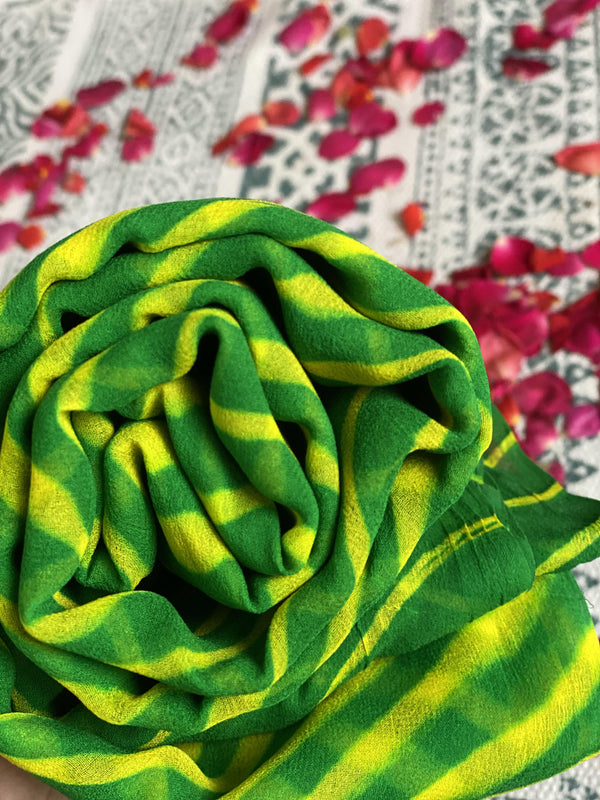 Dark green & yellow  pure georgette leheriya saree