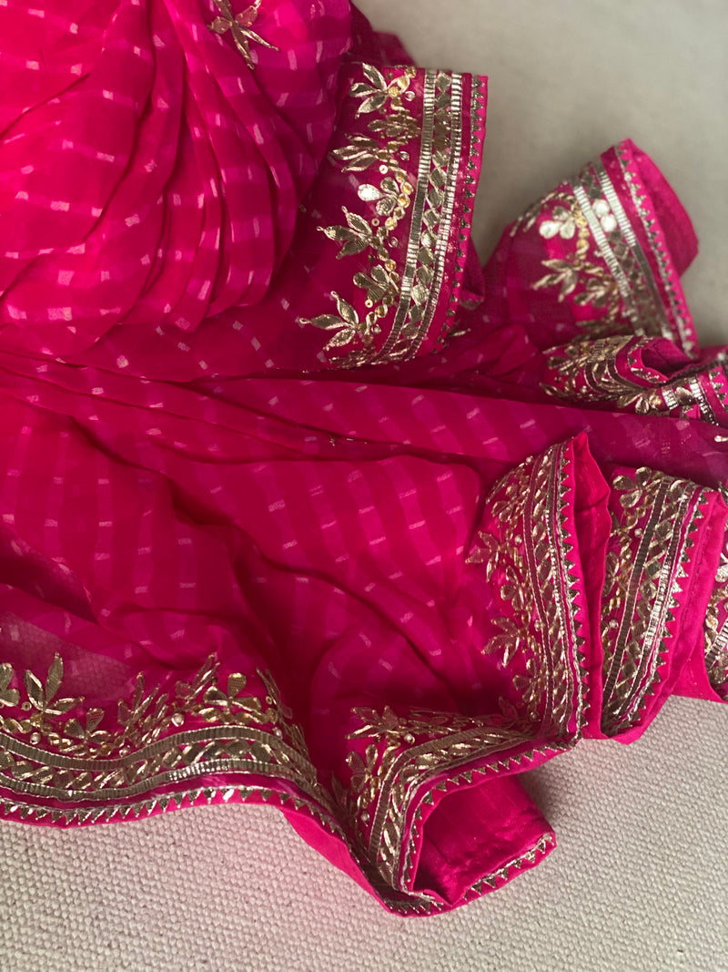 Pink Gota Patti Leheriya Saree