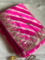 Shaded pink Tussar Leheriya Saree