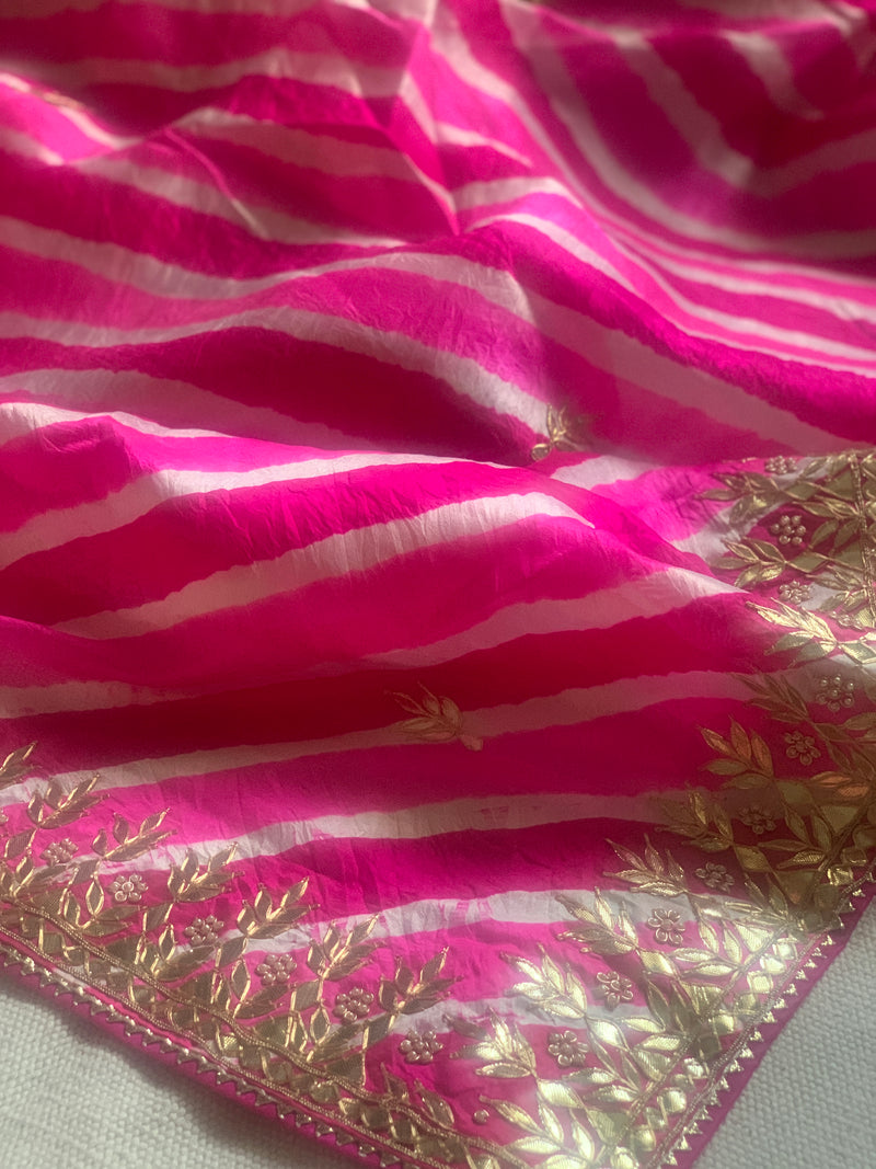 Shaded pink Tussar Leheriya Saree