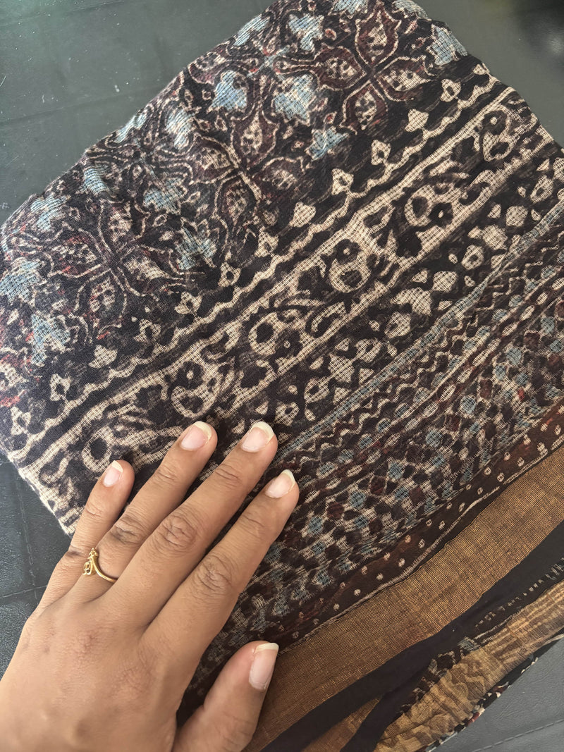 Black Ajrakh Kota Doria Saree