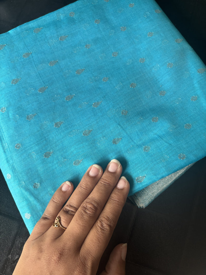Teal Blue Silver zari Chanderi Sari
