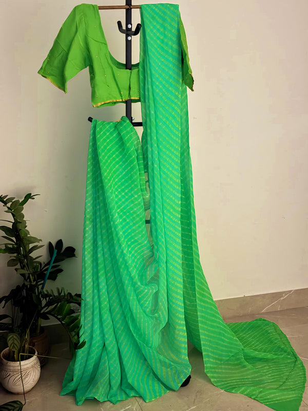 Parrot green Leheriya Saree