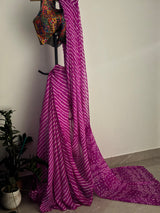 Hot Pink Georgette Bandhini Saree