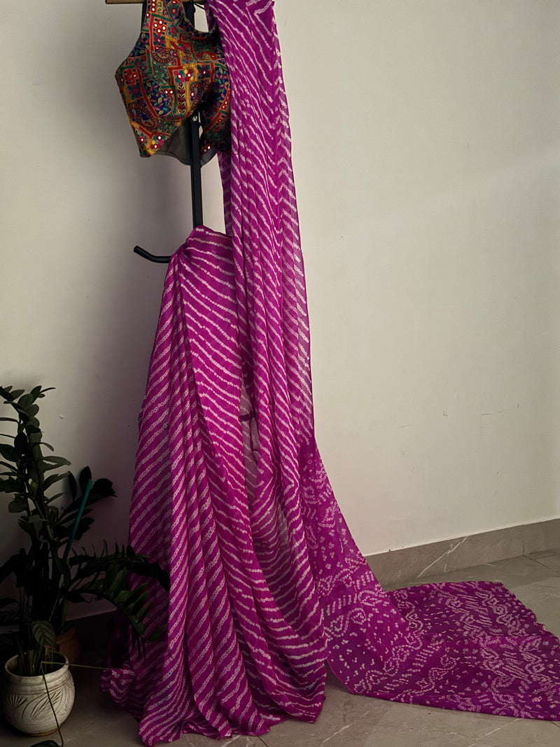 Hot Pink Georgette Bandhini Saree