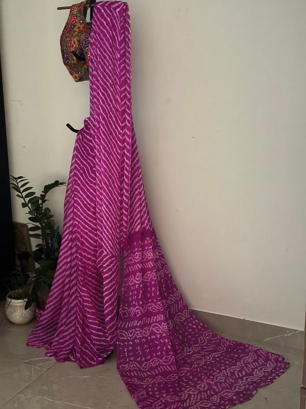 Hot Pink Georgette Bandhini Saree