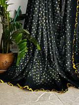 Grey yellow bandhini saree