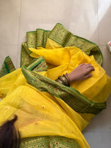 Peeli sarso Chanderi saree