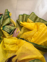 Peeli sarso Chanderi saree