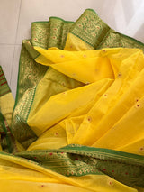 Peeli sarso Chanderi saree