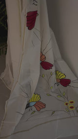 white hummingbird  Handpainted Chanderi Saree