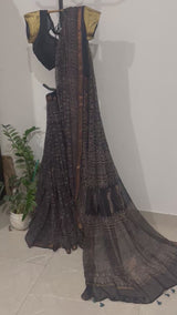 Black Ajrakh Kota Doria Saree
