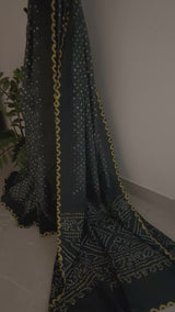 Grey yellow bandhini saree