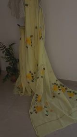 Yellow on yellow Handpainted Chanderi Saree