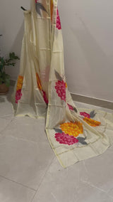 Floral Candy Handpainted Chanderi Saree
