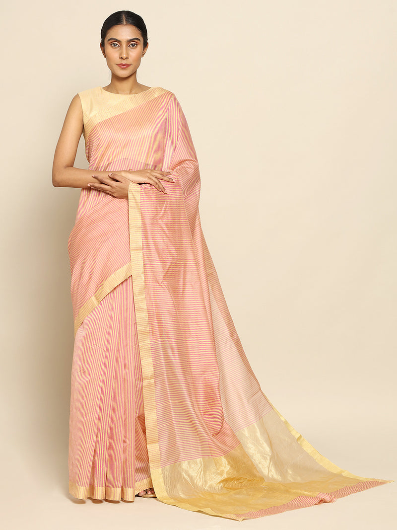 Striped in pink Chanderi Saree Chowdhrain Saree 4500.00 Chowdhrain