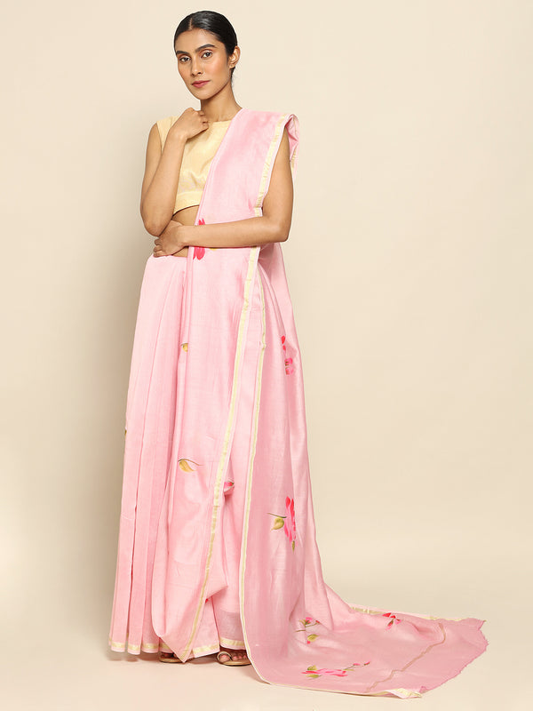 Pink hi pink Handpainted Chanderi Saree Chowdhrain Saree 3500.00 Chowdhrain