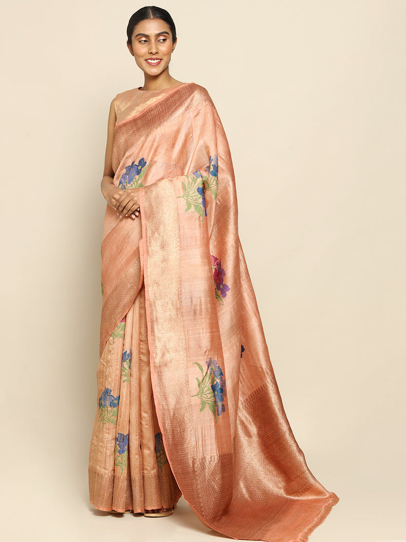 Basking Brown Tussar Silk Saree by Chowdhrain