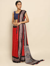 Red Ajrakh Bandhini Saree Chowdhrain Saree 8000.00 Chowdhrain