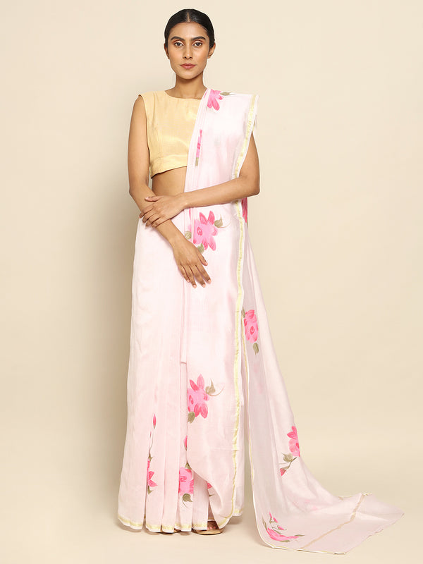 Pastel pink Handpainted Chanderi Saree Chowdhrain Saree 3500.00 Chowdhrain