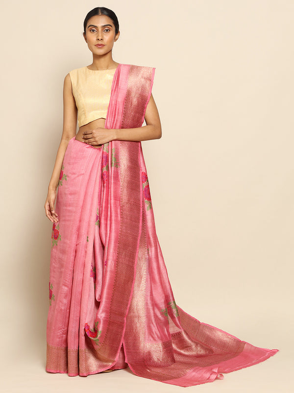 Perennial Pink Tussar Silk Saree