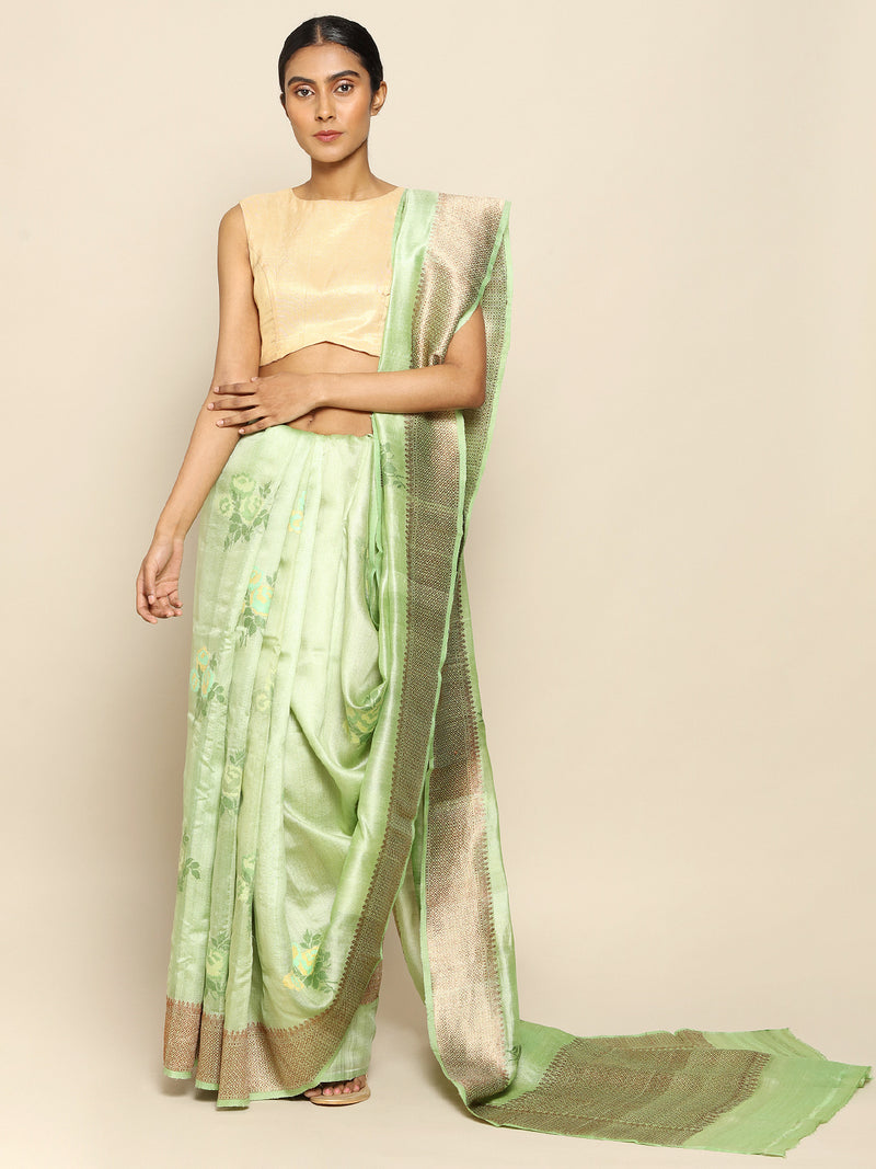 Gallant Green Tussar Silk Saree by Chowdhrain