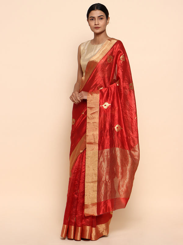 Laal Peepal Chanderi Pure Silk Chowdhrain Saree