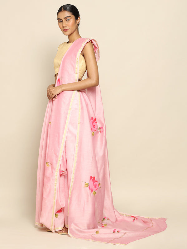 Pink hi pink Handpainted Chanderi Saree Chowdhrain Saree 3500.00 Chowdhrain