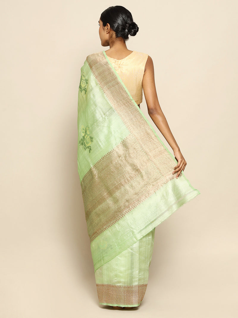 Gallant Green Tussar Silk Saree by Chowdhrain