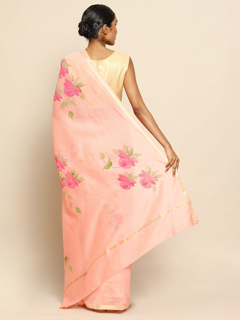 Rose gold Handpainted Chanderi Saree Chowdhrain Saree 3500.00 Chowdhrain