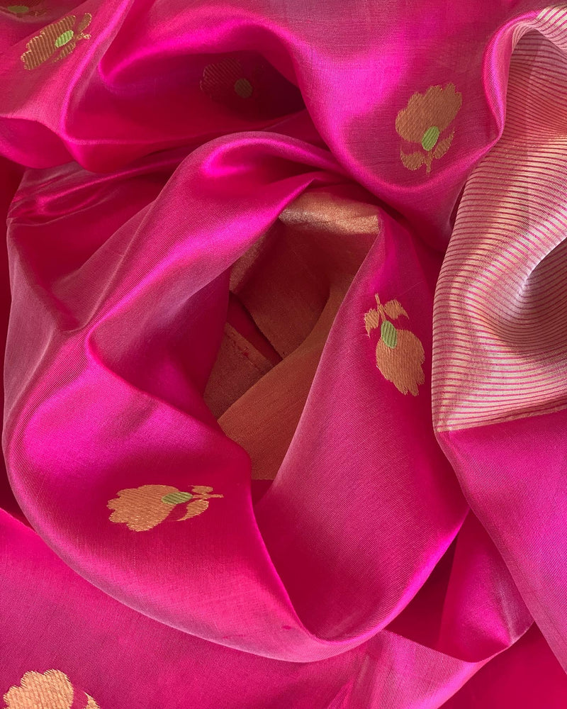 Bright Pink Pure silk Chanderi Dress Material