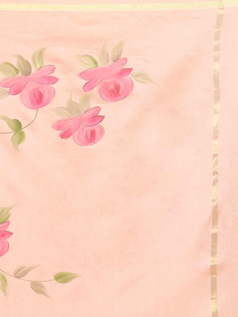 Rose gold Handpainted Chanderi Saree Chowdhrain Saree 3500.00 Chowdhrain
