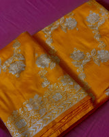 Yellow Pure Banarasi Silk saree