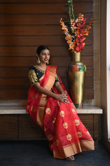 Crimson Chanderi Silk Saree Chowdhrain Saree 18100.00 Chowdhrain