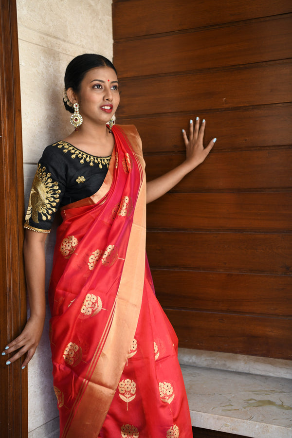 Crimson Chanderi Silk Saree Chowdhrain Saree 18100.00 Chowdhrain