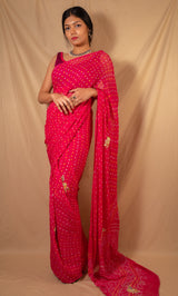 Pink zardosi Bandhini Saree Chowdhrain Saree 7800.00 Chowdhrain