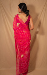 Pink zardosi Bandhini Saree Chowdhrain Saree 7800.00 Chowdhrain