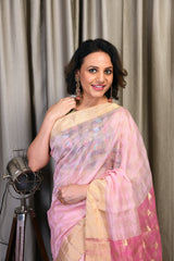 White Pink Chanderi Saree Chowdhrain saree 7980.00 Chowdhrain