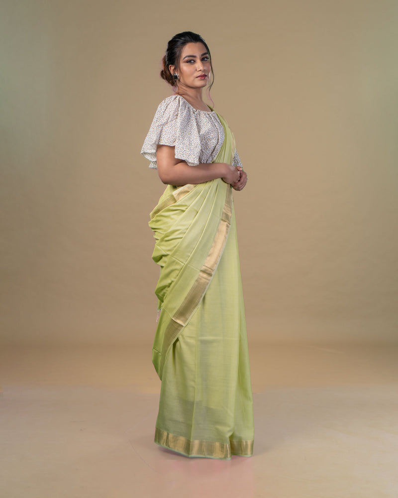 Nirmal - Lite Green cotton Maheshwari saree