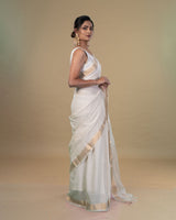 Nirmal - White gold pure cotton Maheshwari saree