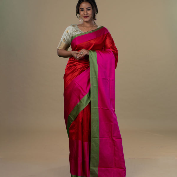 Buy Art Silk Orange and Rose Pink Traditional Designer Saree Online