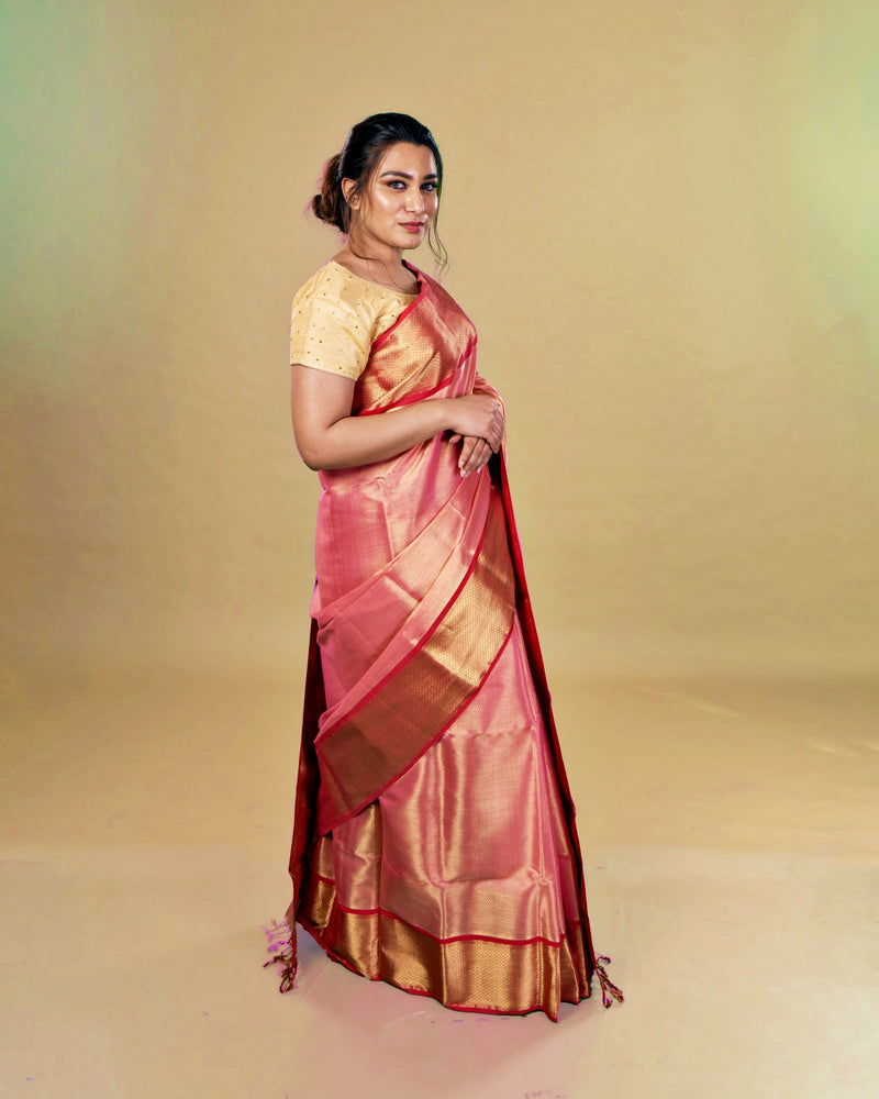 Pink Tissue Maheshwari Saree