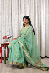 Frosty Mint Maheshwari Chowdhrain Saree 